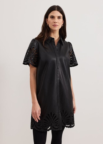 Phase Eight Cutwork Pu Dress Black Canada | RZEVYA-604